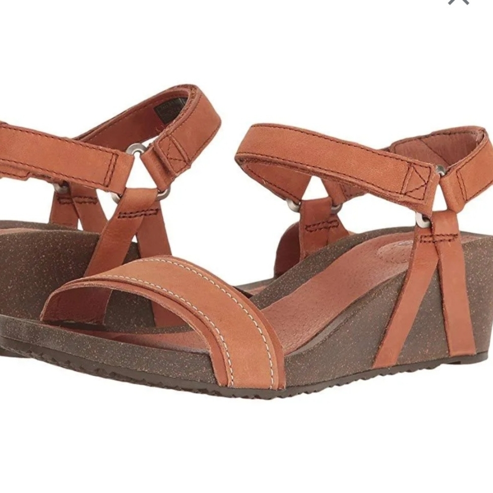 Teva YSIDRO Stitch Wedge Womens  Outdoor Sandal Cognac Brown Lesther Sz 9.5